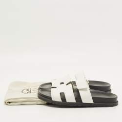 Pre Owned Hermes Chypre Size 40 White Leather Flat Sandals