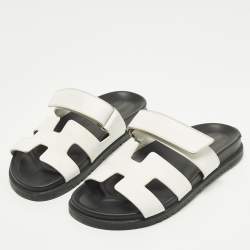 Pre Owned صندل شيبر هيرمس جلد أبيض مقاس 39