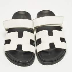 Pre Owned صندل شيبر هيرمس جلد أبيض مقاس 39