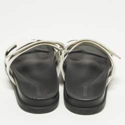 Pre Owned صندل شيبر هيرمس جلد أبيض مقاس 39