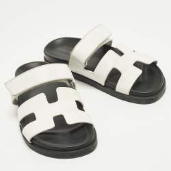 Pre Owned صندل شيبر هيرمس جلد أبيض مقاس 39