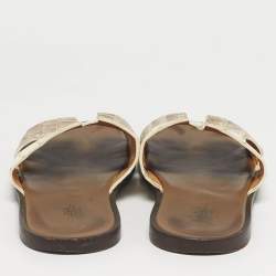Pre Owned Hermes Izmir Size 41.5 White Crocodile Leather Slide Sandals