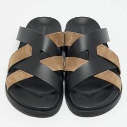 مملوكة مسبقًا صندل فلات هيرمس كازيمير جلد سويد أسود/رمادي مقاس 45.5