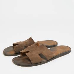 Pre Owned شريحة فلات هيرمس إزمير سويدي بني غامق مقاس 45