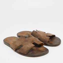 Pre Owned شريحة فلات هيرمس إزمير سويدي بني غامق مقاس 45