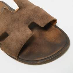 Pre Owned شريحة فلات هيرمس إزمير سويدي بني غامق مقاس 45