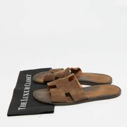 Pre Owned شريحة فلات هيرمس إزمير سويدي بني غامق مقاس 45