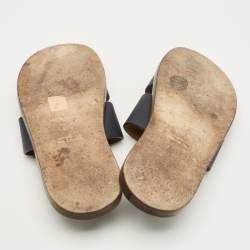 Pre Owned Hermes Izmir Size 42.5 Navy Blue Leather Slide Sandals