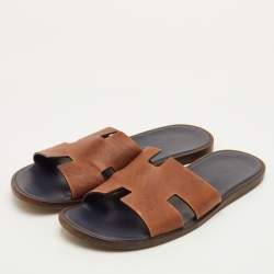 Pre Owned صندل فلات هيرمس إيزمير جلد بني منقوش مقاس 46.5