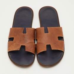 Pre Owned صندل فلات هيرمس إيزمير جلد بني منقوش مقاس 46.5