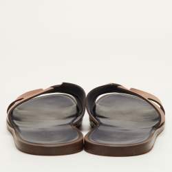 Pre Owned صندل فلات هيرمس إيزمير جلد بني منقوش مقاس 46.5