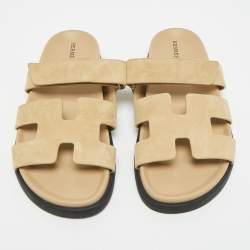 مملوكة مسبقًا Hermes Chypre Size 40 Beige Suede Flat Slide