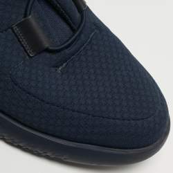 Pre Owned Hermes Team Size 44 Navy Blue Fabric and Leather Low Top Sneakers