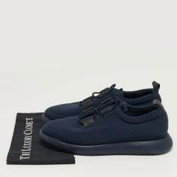 Pre Owned Hermes Team Size 44 Navy Blue Fabric and Leather Low Top Sneakers