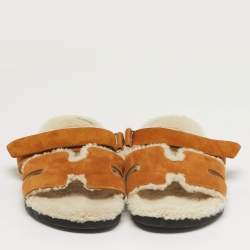 Pre Owned صندل هيرمس تشيبري مسطح فرو شيرلينغ بني فاتح شمواه مقاس 42