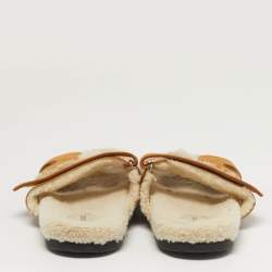 Pre Owned صندل هيرمس تشيبري مسطح فرو شيرلينغ بني فاتح شمواه مقاس 42