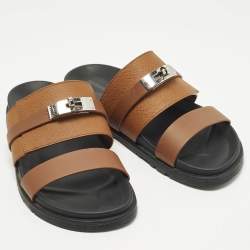 مملوكة مسبقًا صندل سلايد هيرمس جاكسون جلد بني مقاس 41