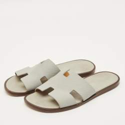 Pre Owned شباشب مسطحة جلد رمادي هيرميس إزمير مقاس 42