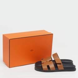 Pre Owned صندل فلات هيرمس شيبر جلد بني مقاس 42