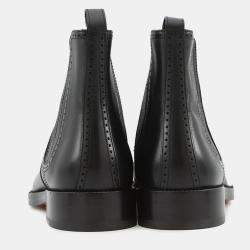 Pre Owned Hermes Side Gore Short Boots Brogue (Perforated) Black Leather Size 43