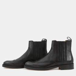 Pre Owned Hermes Side Gore Short Boots Brogue (Perforated) Black Leather Size 43