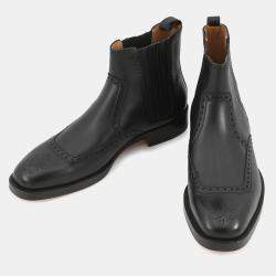 Pre Owned Hermes Side Gore Short Boots Brogue (Perforated) Black Leather Size 43