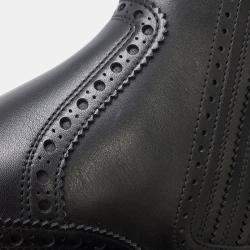 Pre Owned Hermes Side Gore Short Boots Brogue (Perforated) Black Leather Size 43
