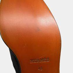 Pre Owned Hermes Side Gore Short Boots Brogue (Perforated) Black Leather Size 43