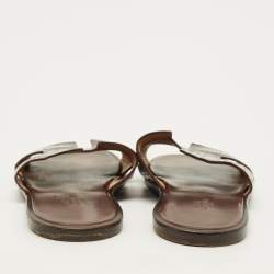 Pre Owned Hermes Izmir Size 42 Brown Crocodile Leather Flat Slide