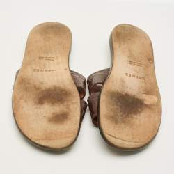 Pre Owned Hermes Izmir Size 42 Brown Crocodile Leather Flat Slide