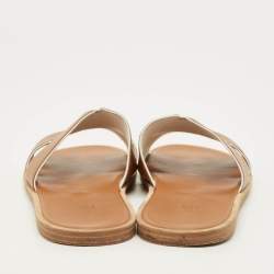 Pre Owned Hermes Izmir Size 46 Brown Leather Flat Slides 