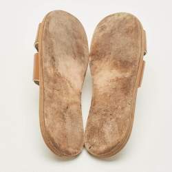 Pre Owned Hermes Izmir Size 46 Brown Leather Flat Slides 