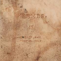 Pre Owned Hermes Izmir Size 46 Brown Leather Flat Slides 