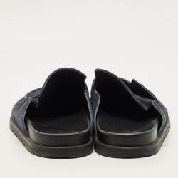 Pre Owned Hermes Go Size 46 Navy Blue Suede Mules