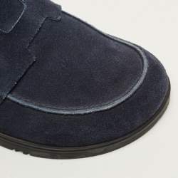 Pre Owned Hermes Go Size 46 Navy Blue Suede Mules
