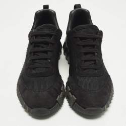 Pre Owned Hermès Bouncing Size 46 Black Knit Fabric and Suede Lace Up Sneakers