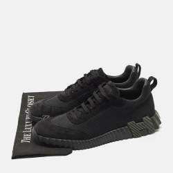 Pre Owned Hermès Bouncing Size 46 Black Knit Fabric and Suede Lace Up Sneakers