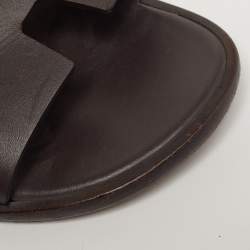 Pre Owned Hermes Izmir Size 44.5 Dark Brown Leather Flat Slide