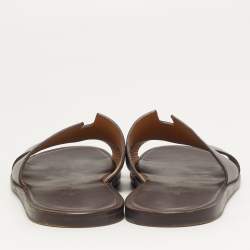 Pre Owned Hermes Izmir Size 44.5 Dark Brown Leather Flat Slide