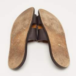 Pre Owned Hermes Izmir Size 44.5 Dark Brown Leather Flat Slide