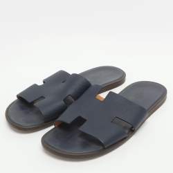 Pre Owned Hermes Izmir Size 42 Navy Blue Epsom Leather Flat Sandals