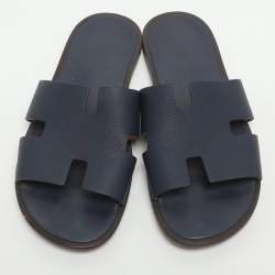 Pre Owned Hermes Izmir Size 42 Navy Blue Epsom Leather Flat Sandals