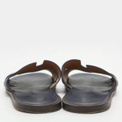 Pre Owned Hermes Izmir Size 42 Navy Blue Epsom Leather Flat Sandals
