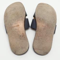 Pre Owned Hermes Izmir Size 42 Navy Blue Epsom Leather Flat Sandals