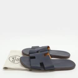 Pre Owned Hermes Izmir Size 42 Navy Blue Epsom Leather Flat Sandals