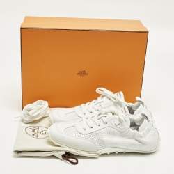 Pre Owned Hermes In Size 40 White Perforated Leather Low Top Sneakers