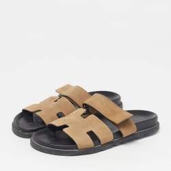 Pre Owned صندل هيرمس شيبر جلد رمادي مقاس 42.5