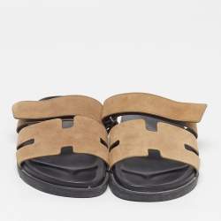 Pre Owned صندل هيرمس شيبر جلد رمادي مقاس 42.5