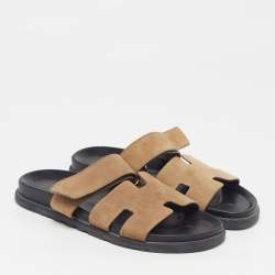 Pre Owned صندل هيرمس شيبر جلد رمادي مقاس 42.5