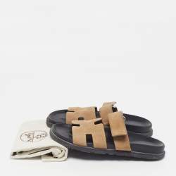 Pre Owned صندل هيرمس شيبر جلد رمادي مقاس 42.5